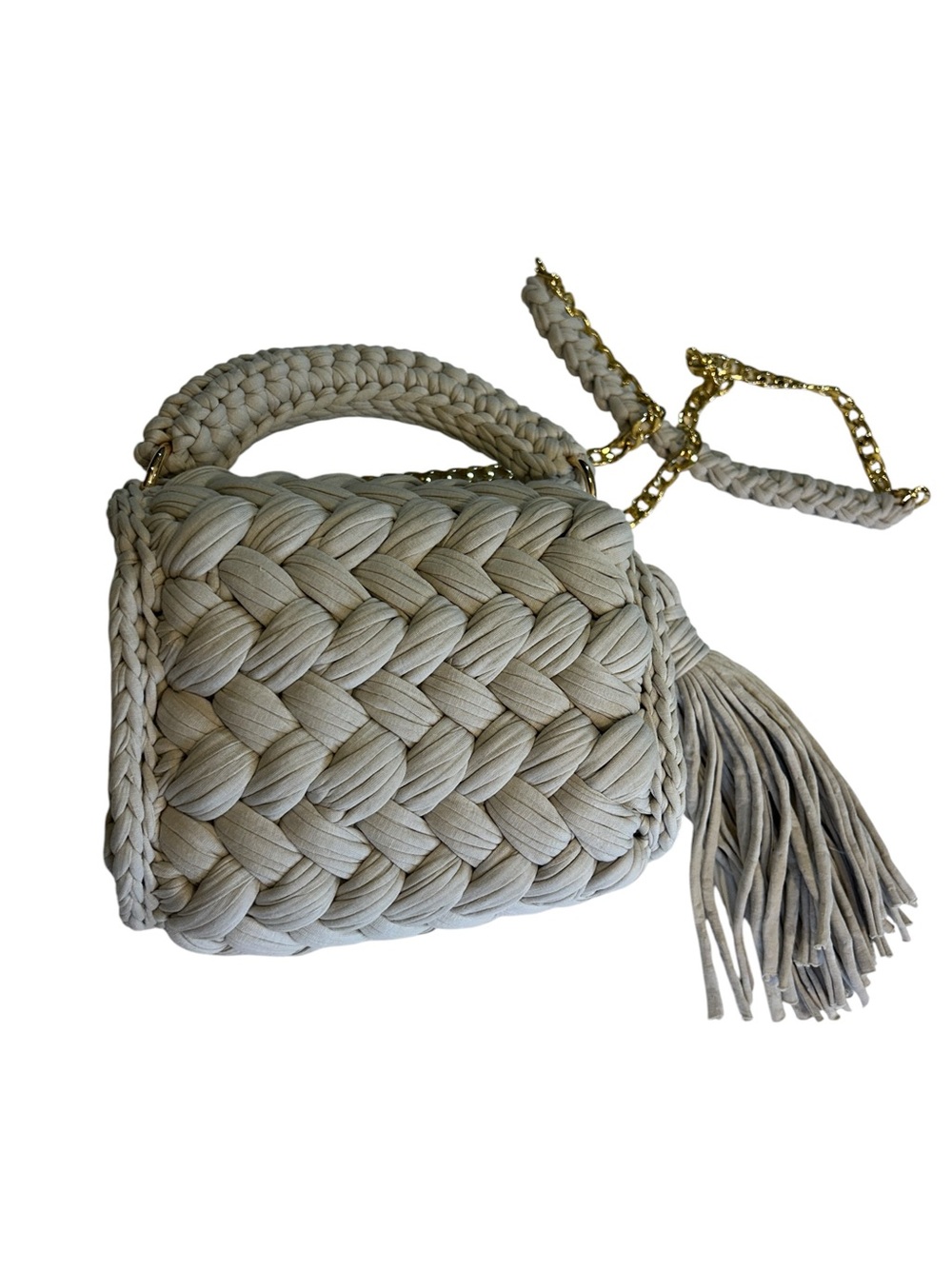 Handwoven Chunky Knit Top Handle Crossbody Bag Cream Evening Party Boho Wedding - Picture 2 of 5